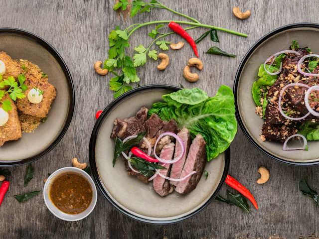 Sharing plates of fresh seasonal dishes